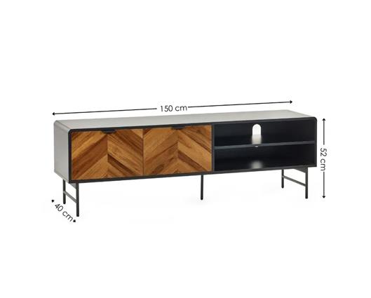 Alvin TV Unit - Black and Natural Brown Wood