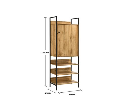 Zulu Storage Cabinet with 1 Door & 3 Shelves-Oak