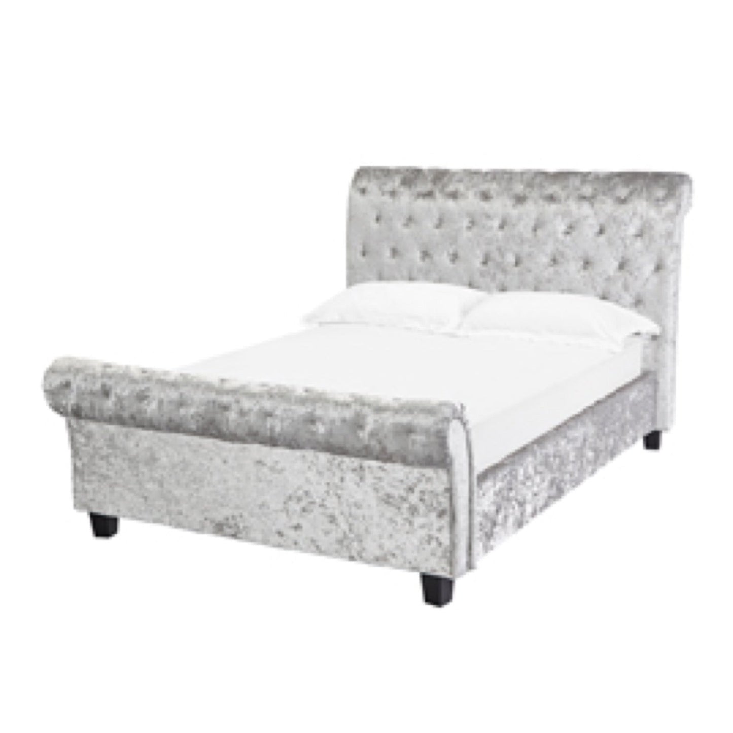 Isabella Double Bed - Silver Crushed Velvet