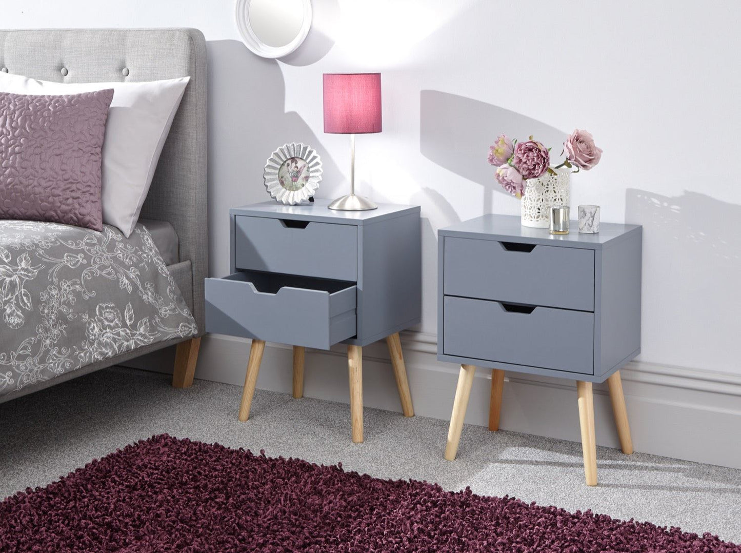 Nessi Pair of Bedside Tables-Dark Grey