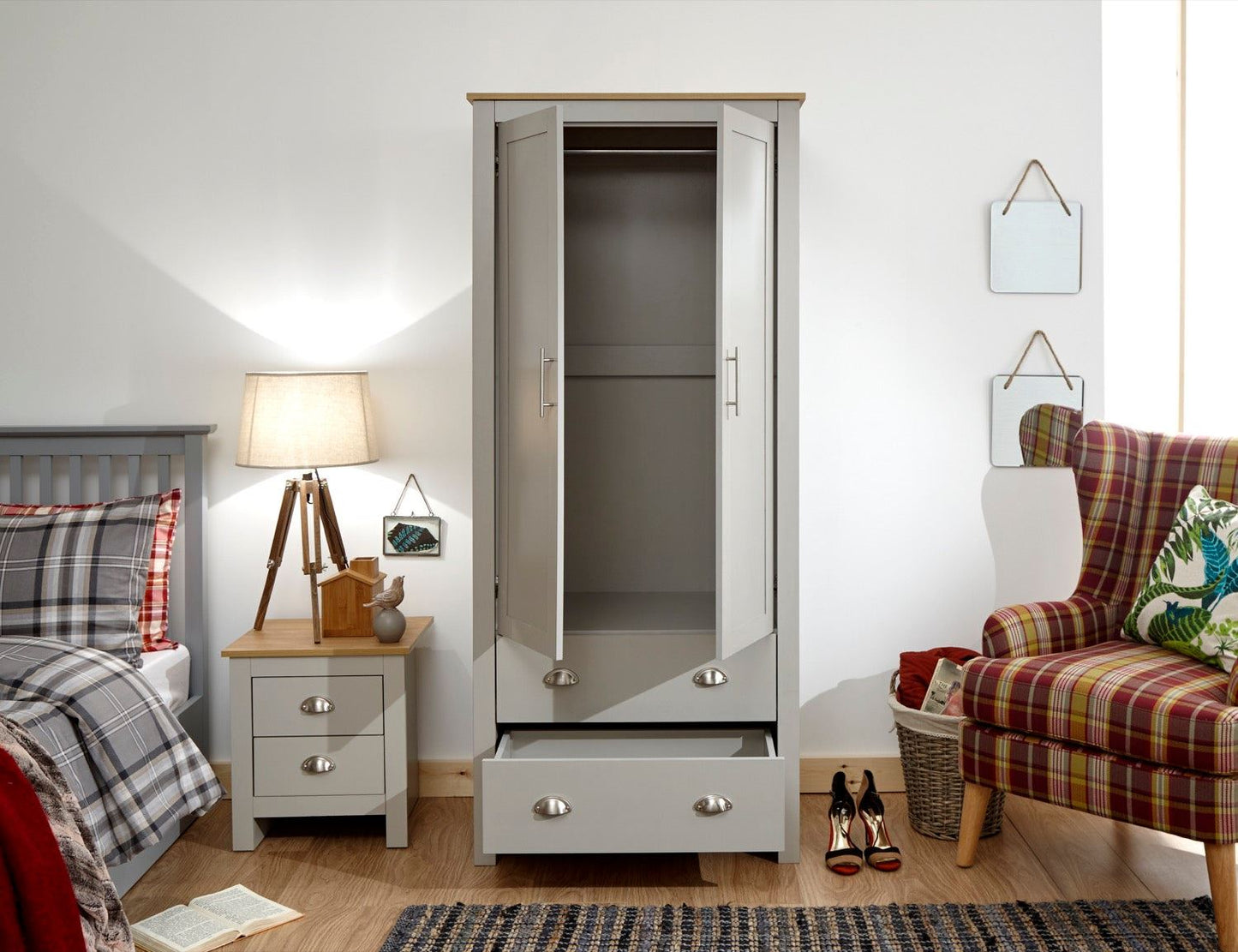 Lachlan 2 Door 2 Drawer Wardrobe-Grey