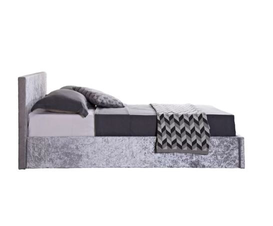 Berlin Double Ottoman Bed - Steel Crushed Velvet