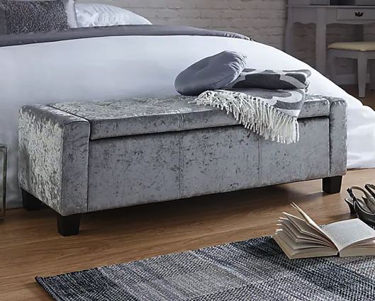 Vanessa Ottoman Bench-Grey Crushed Velvet
