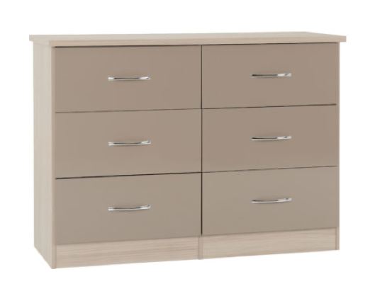 Neptune 6 Drawer Chest - Oyster Gloss/Light Oak Effect Veneer