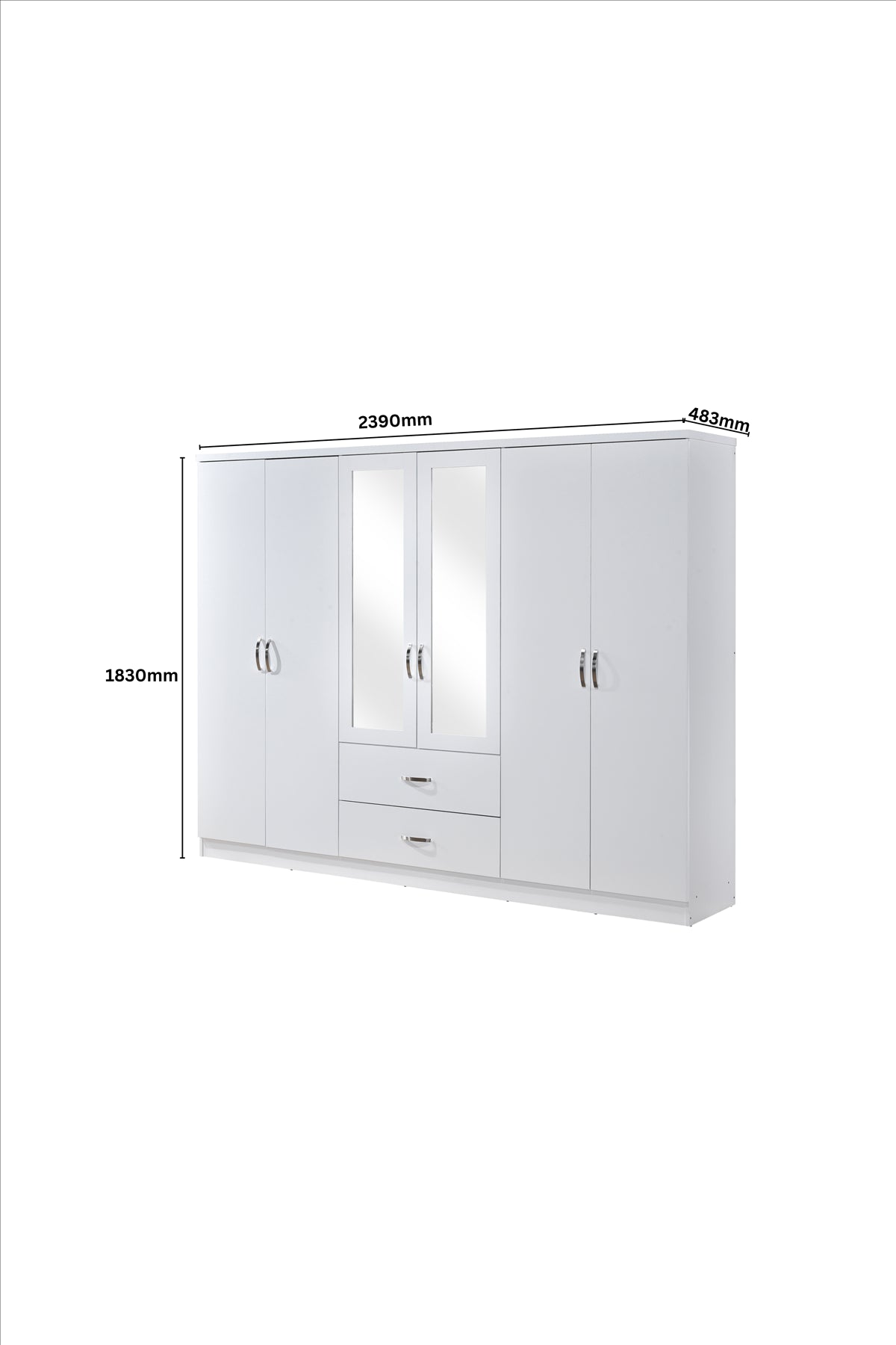 6 Door Wardrobe - White (Chrome Handles)