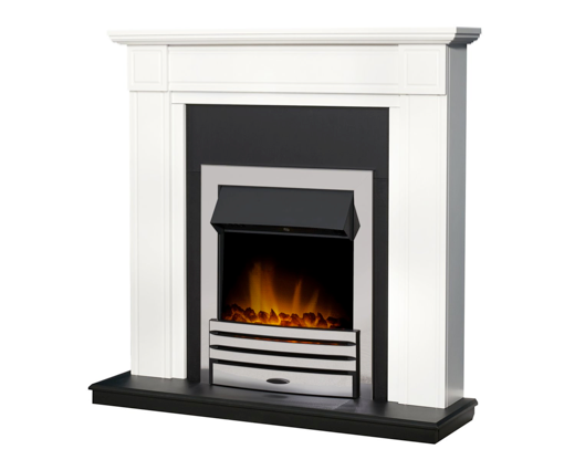 Giovannia Fireplace Suite 39inch White/Black With Electric Fire -Chrome
