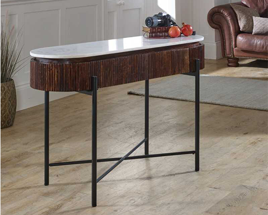 Olin Mango Wood Console Table With Marble Top And Metal Legs