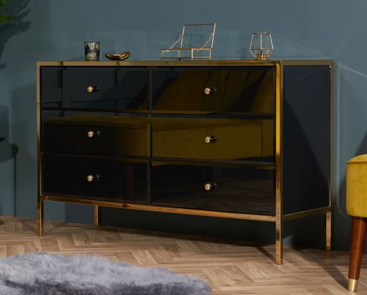 Fabian 6 Drawer Chest - Black & Gold