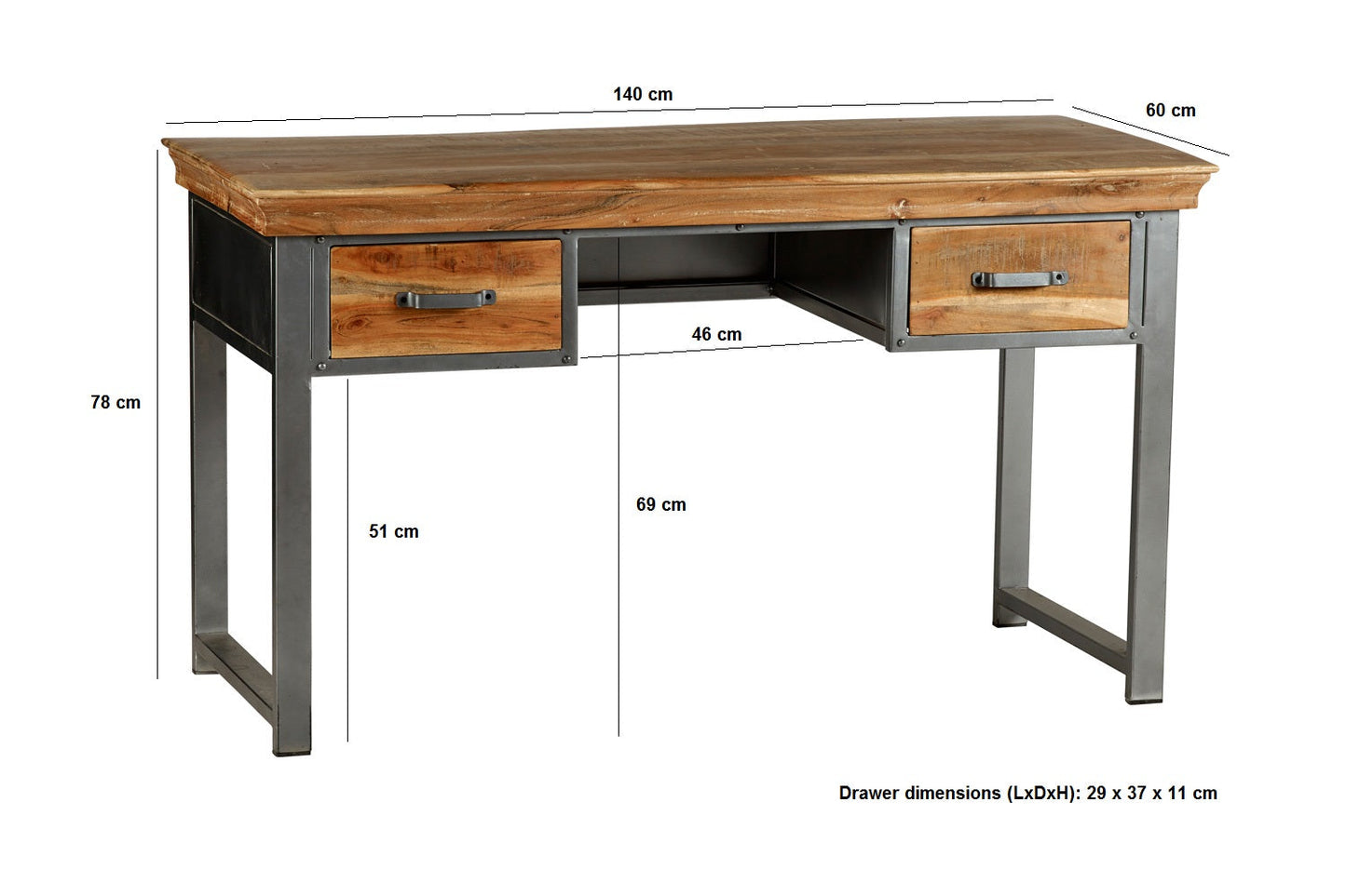 Dalax 2 Drawer Writing Desk