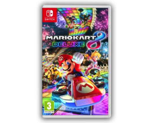 Nintendo Switch 1.1 Neon Console, Mario Kart 8 Deluxe + Joy Con Racing Wheels Twin Pack