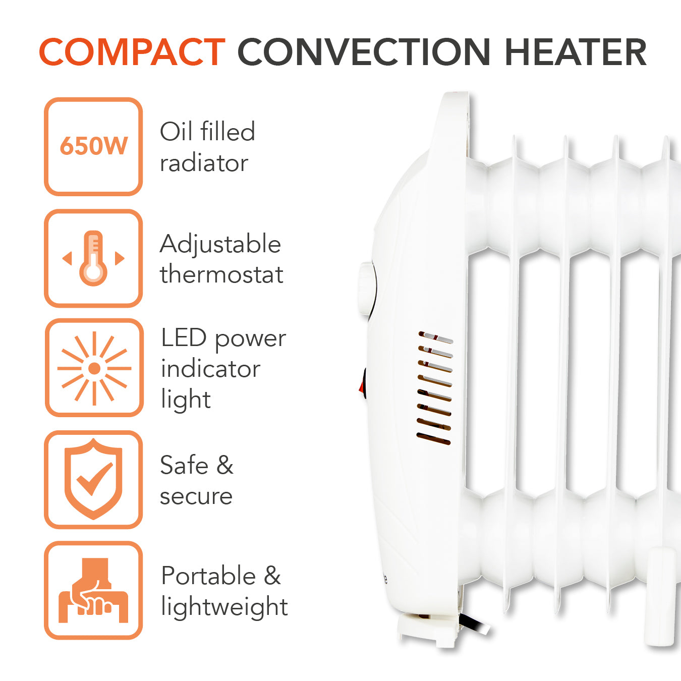 Warmlite 650W Oil Filled Radiator White