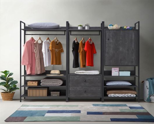 Zulu 3 Piece Bedroom Furniture Set Open Wardrobes-Black