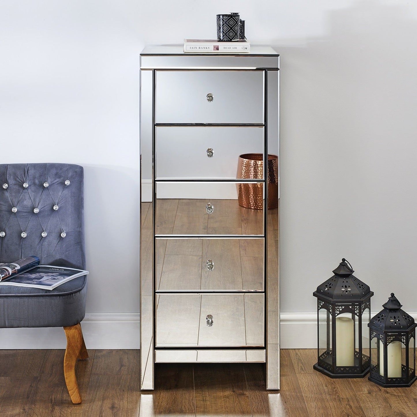 Seville 5 Drawer Narrow Chest - Mirrored