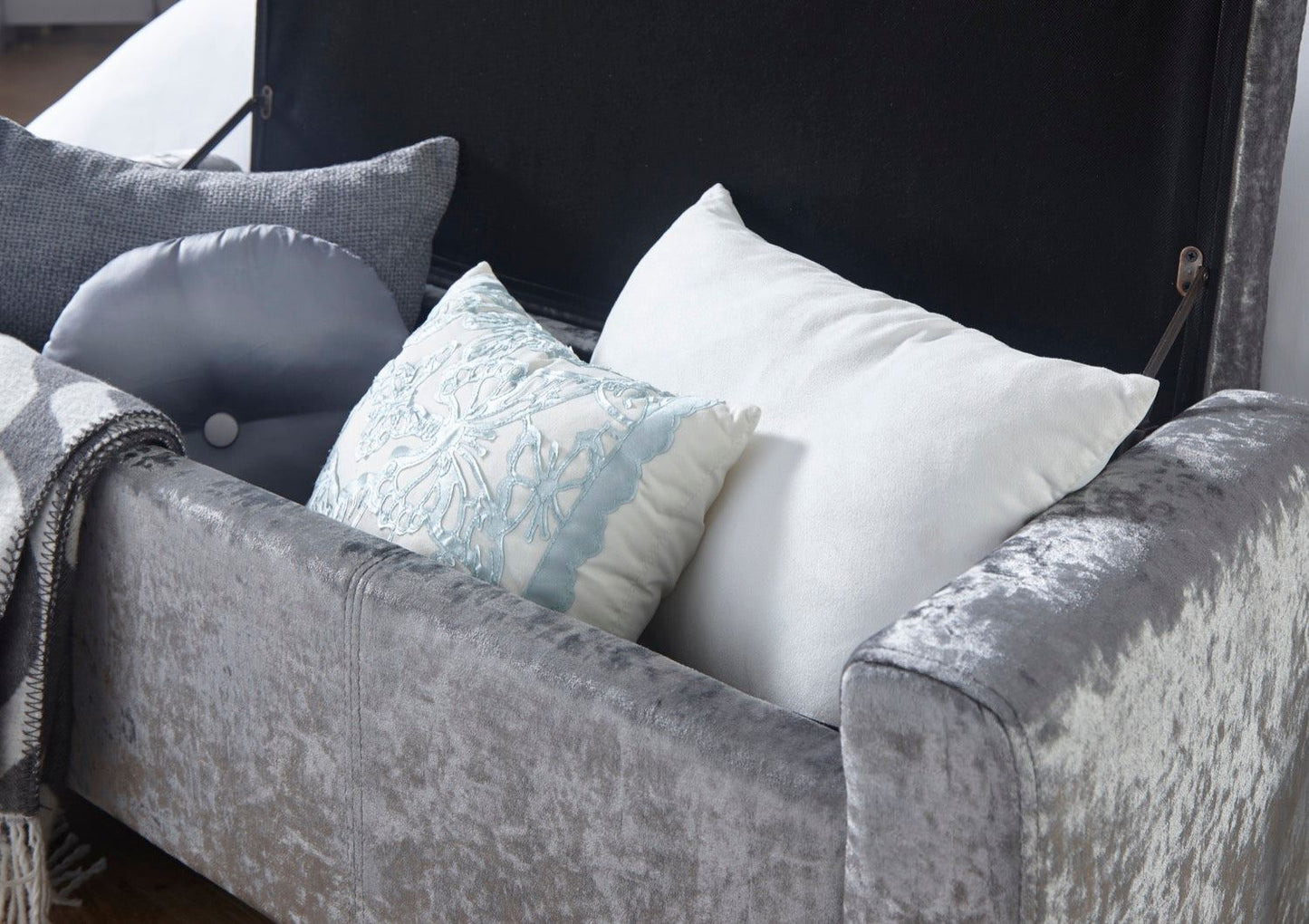 Vanessa Ottoman Bench-Grey Crushed Velvet