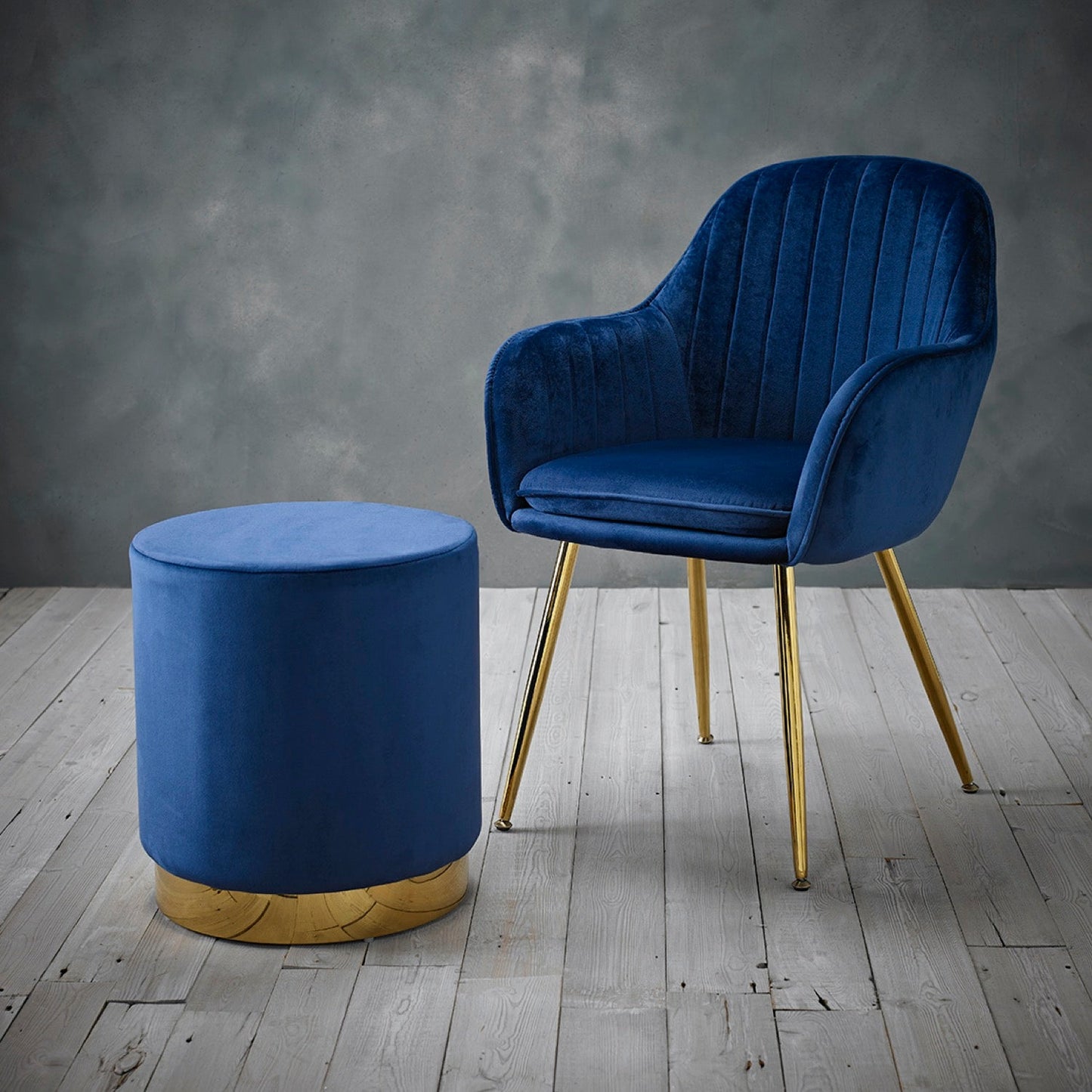 Lonnie Pouffe Royal Blue Velvet