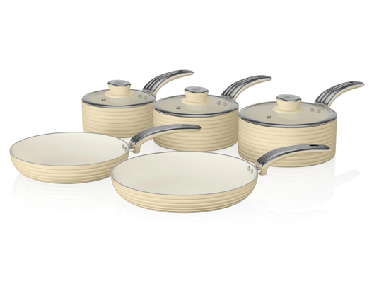 Swan Retro 5 Piece Pan Set Cream