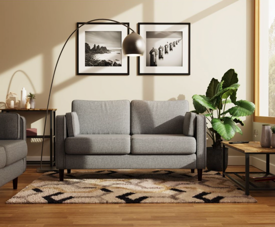 Cora 2 Seater Cushion Back Sofa- Light Grey
