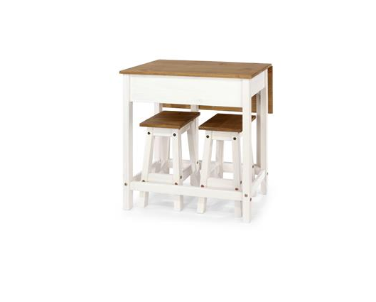 Corona White Breakfast Drop Leaf Table & 2 Stools Set