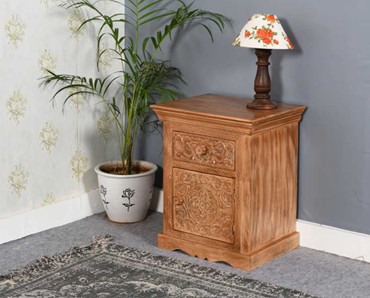 Athena Mango Wood Bedside Table With Storage