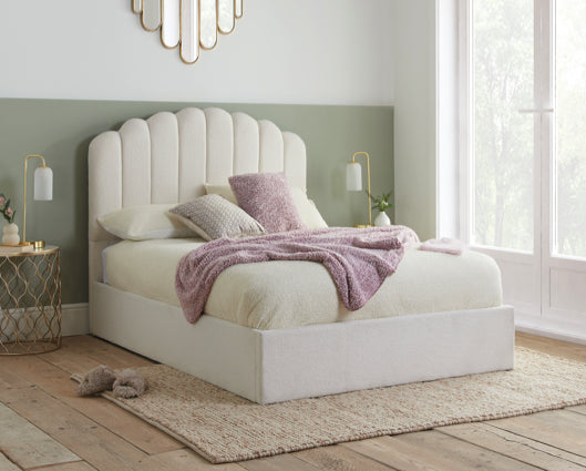 Monaco Fabric Ottoman Double Bed - White