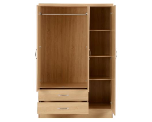 Neptune 3 Door 2 Drawer Mirrored Wardrobe - Sonoma Oak Effect