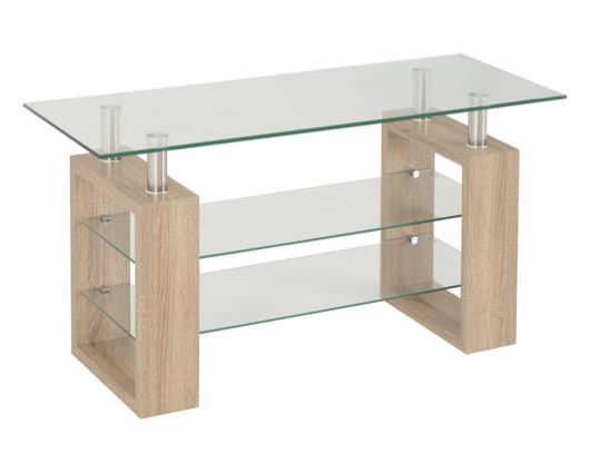 Milan TV Unit - Sonoma Oak Effect Veneer/Clear Glass/Silver