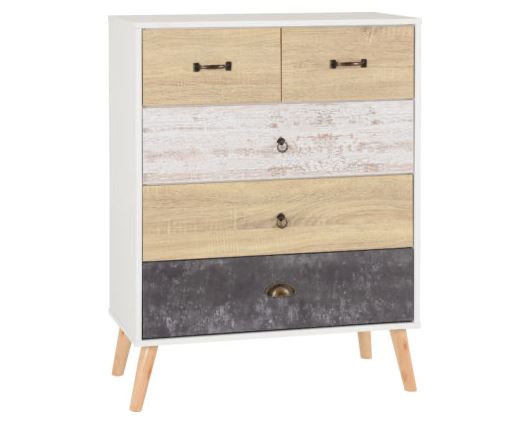 Norton 3+2 Drawer Chest - White/Distressed Effect