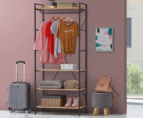 Cohen Open Wardrobe with 4 Shelves- Riveria Oak