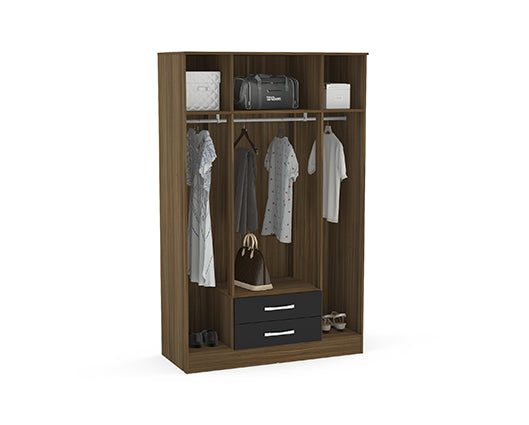 Lynx 4 Door 2 Drawer Wardrobe With Mirror- Walnut & Black