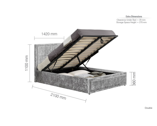 Hannover Double Ottoman Bed - Steel Crushed Velvet