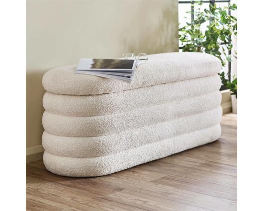 Hailey Ivory Boucle Upholstered Ottoman Storage Bench