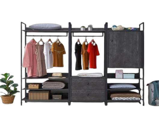Zulu 3 Piece Bedroom Furniture Set Open Wardrobes-Black