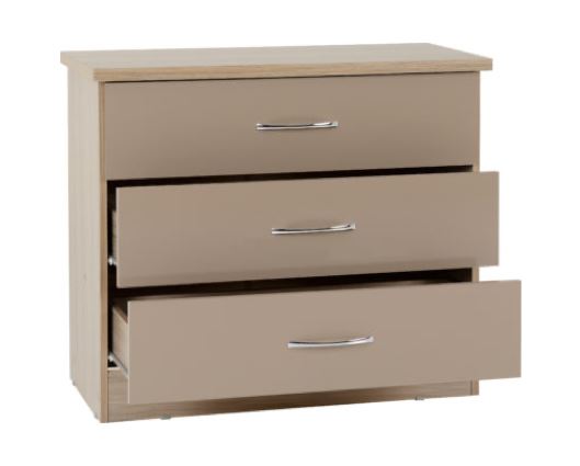 Neptune 3 Drawer Chest - Oyster Gloss/Light Oak Effect Veneer