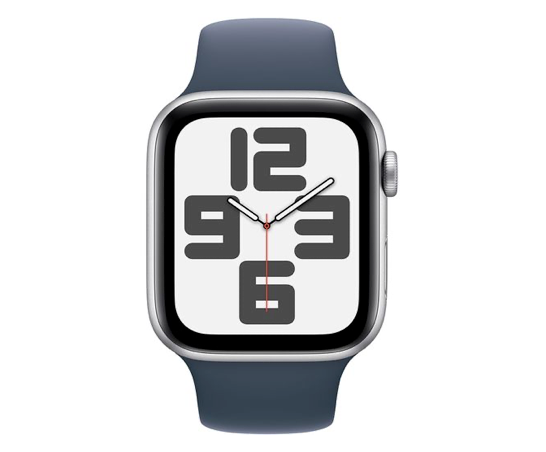 Apple Watch SE GPS 44mm Silver Aluminium Case with Storm Blue Sport Band - S/M