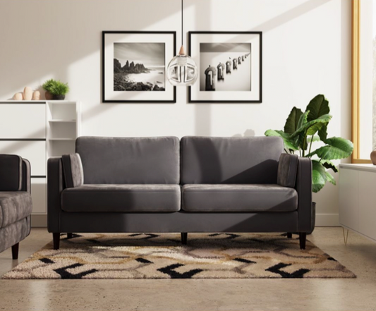 Sadie 3 Seater Cushion Back Velvet Sofa- Dark Grey