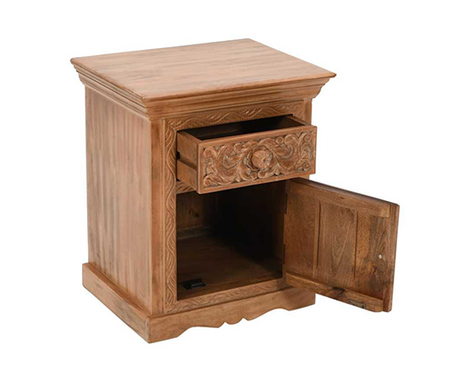 Athena Mango Wood Bedside Table With Storage