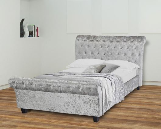 Isabella Double Bed - Silver Crushed Velvet