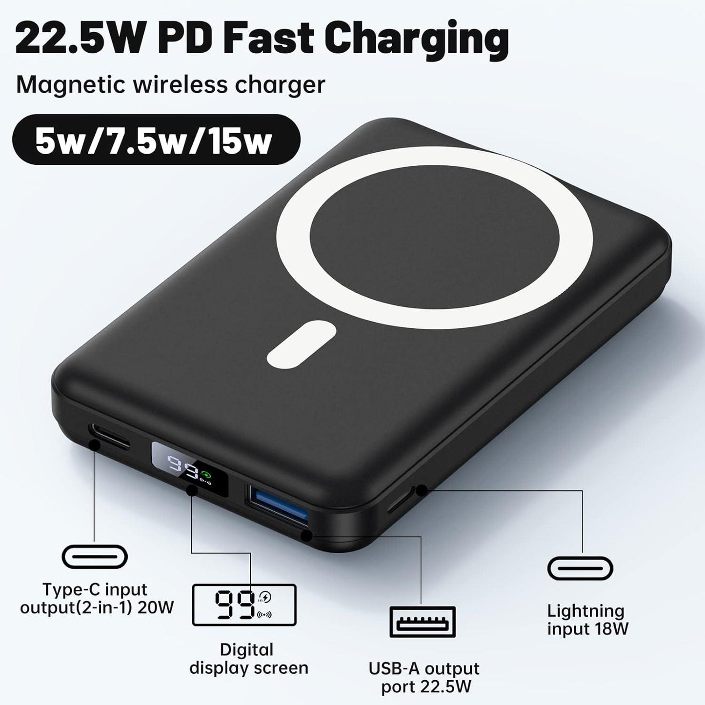 Magnetic Wireless Power Bank with Foldable Stand and LED Display