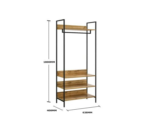 Zulu Open Wardrobe with 4 Shelves-Oak