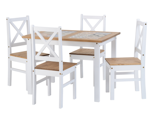 Samuel 1+4 Tile Top Dining Set - White/Distressed Waxed Pine