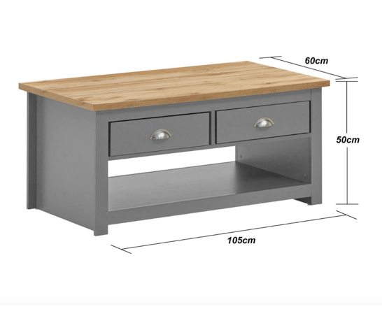 Lincoln 2 Drawer Coffee Table- Light Grey
