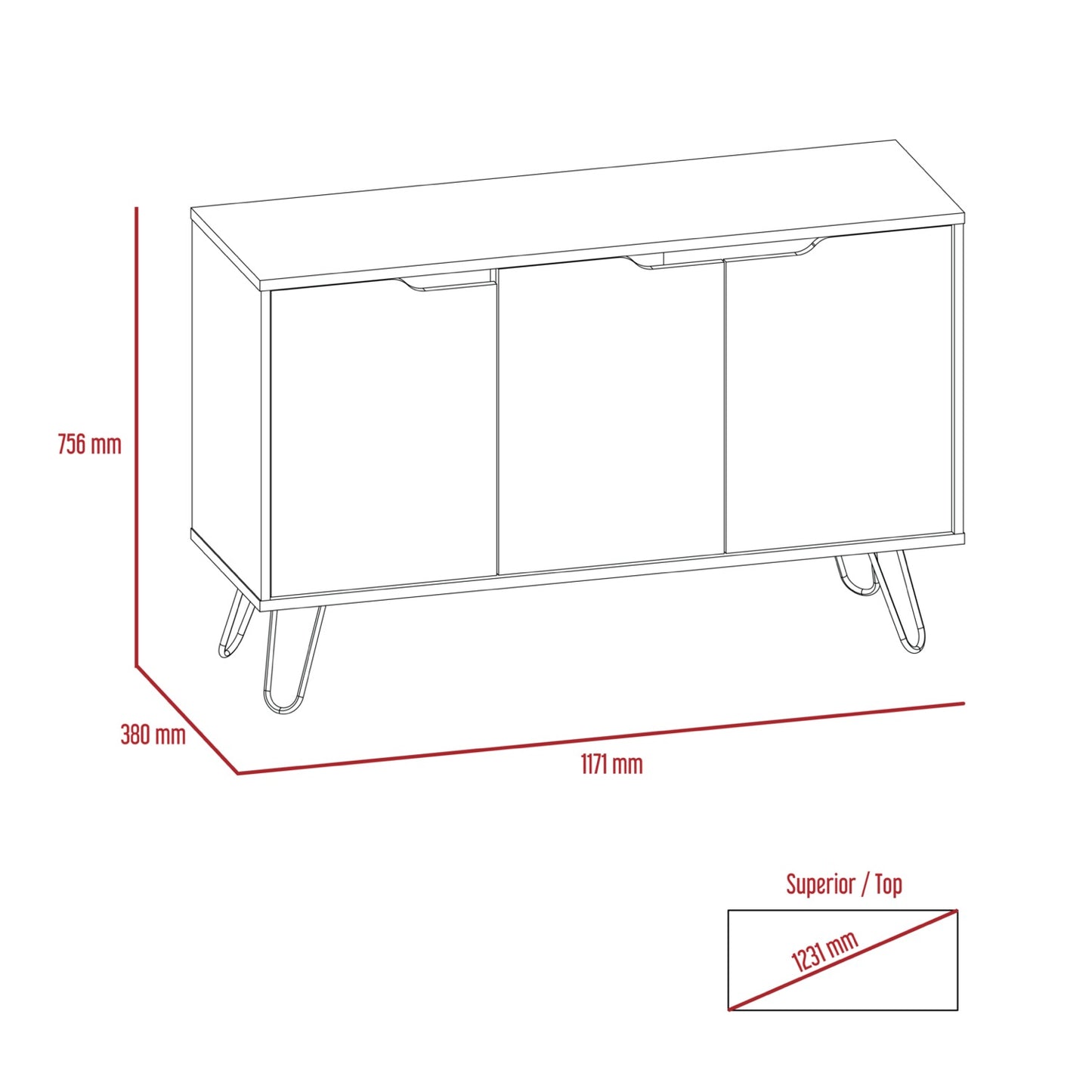 Matteo Medium Sideboard with 3 Doors