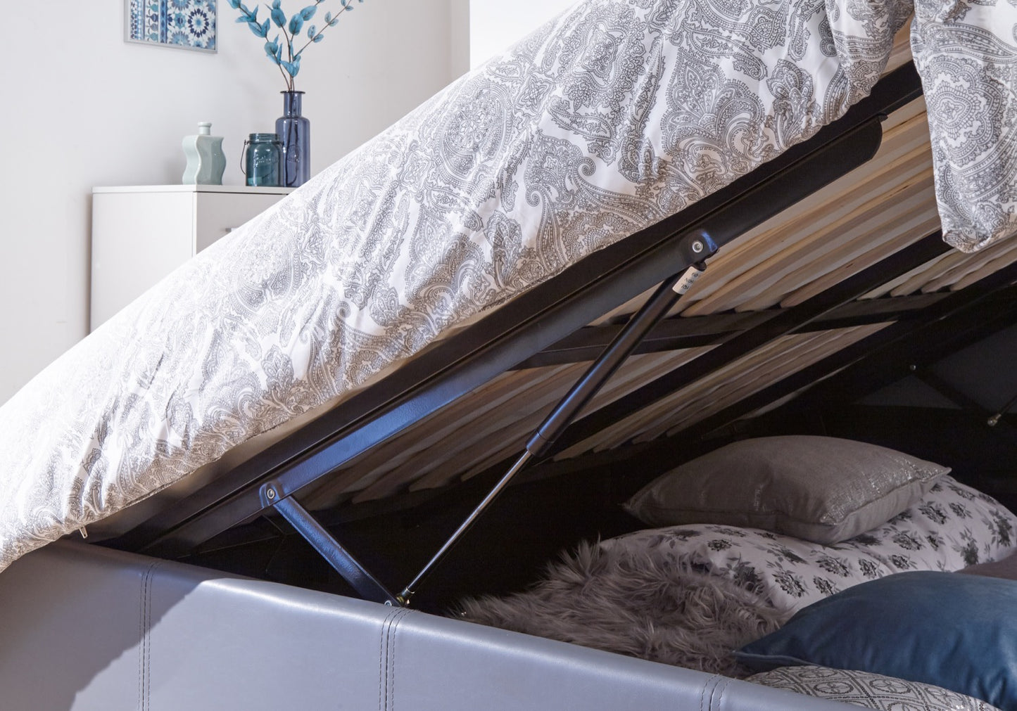 Serena Small Double Side Lift Ottoman Bed-Grey