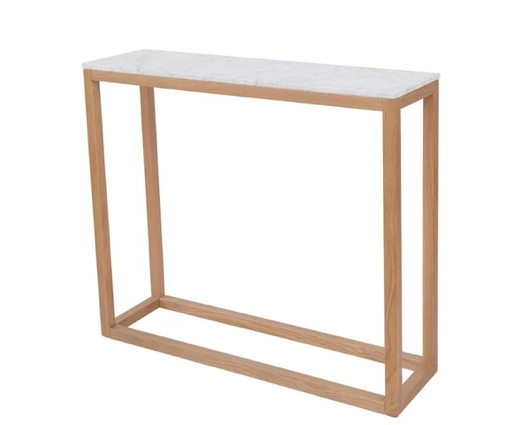 Hubie Console Table Oak-White Marble Top
