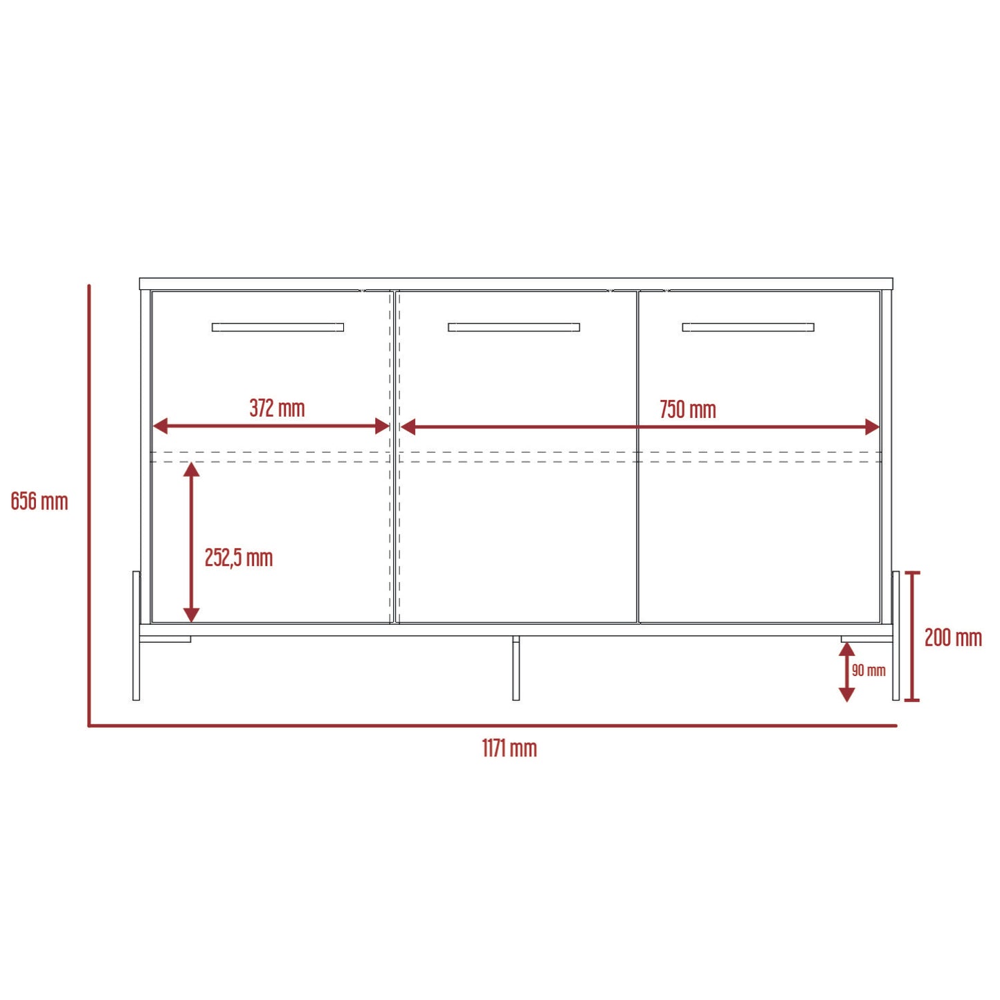 Houston Medium Sideboard with 3 Doors