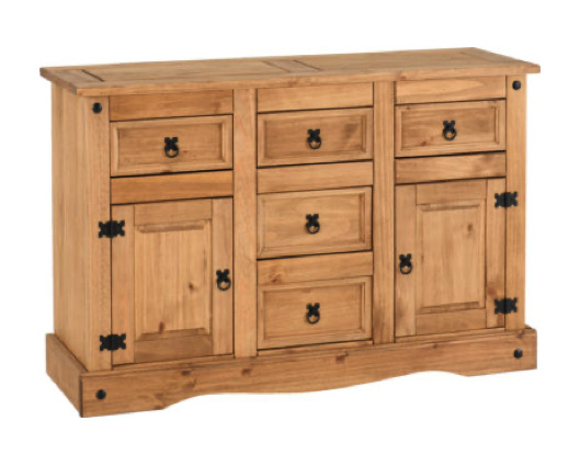 Corona 2 Door 5 Drawer Sideboard - Distressed Waxed Pine