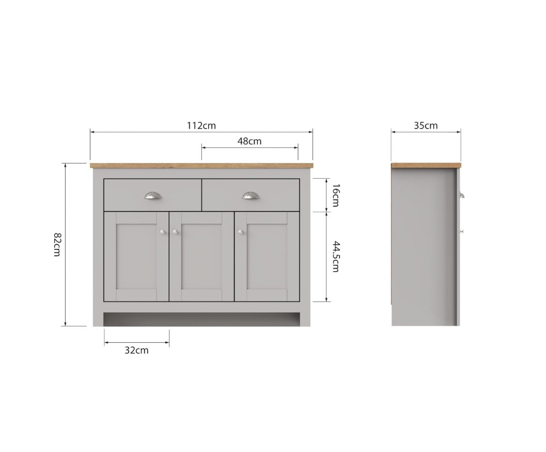 Lincoln 3 Door 2 Drawer Sideboard- Light Grey