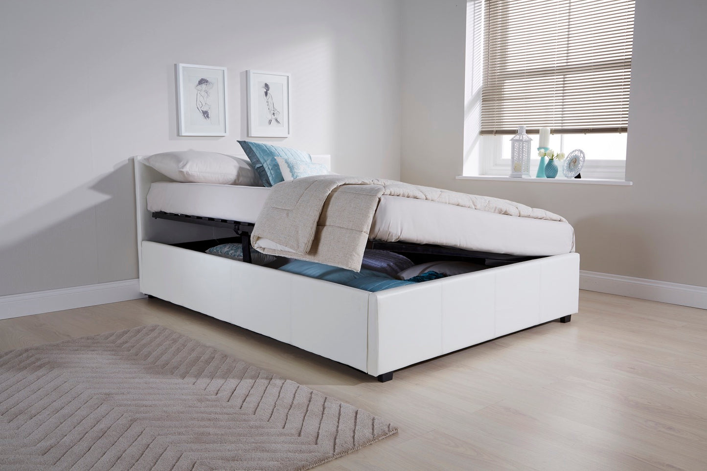 Serena Small Double Side Lift Ottoman Bed-White