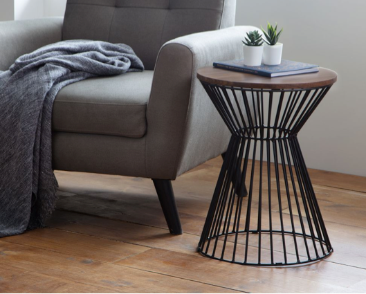 Round Wire Lamp Table - Walnut