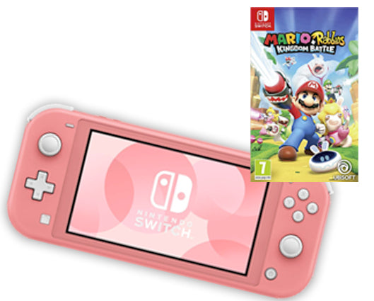 Nintendo Switch Lite Console Coral with Mario + Rabbids Kingdom Battle
